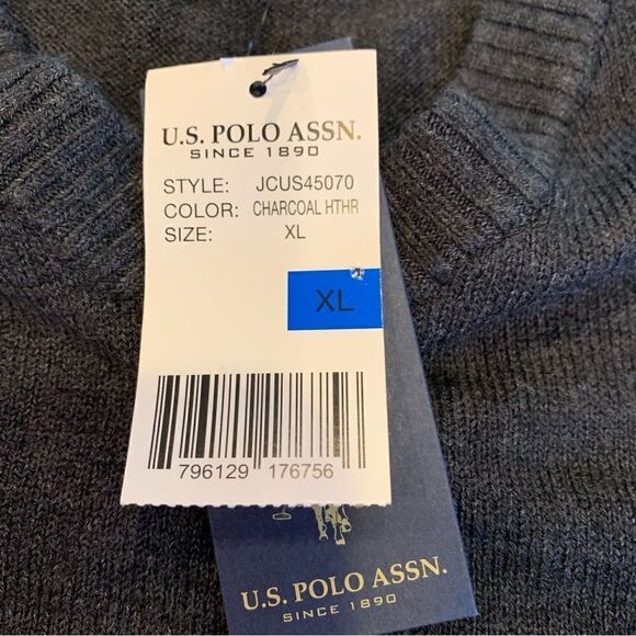 US Polo Association Mens B Neck Sweater Charcoal Heather Size XL - Picture 8 of 9